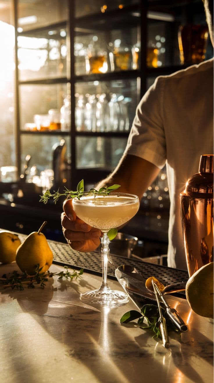 Bartender presentando un cóctel de autor